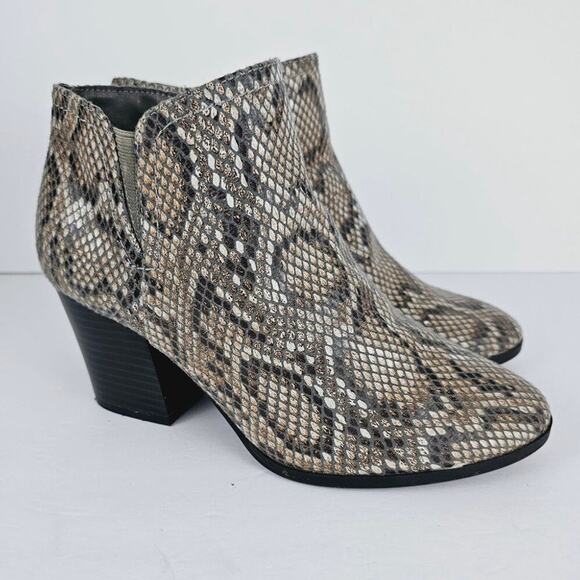 Women's Python Print Side Zip Block Heel Ankle Boots Size 7.5M - Picture 2 of 11